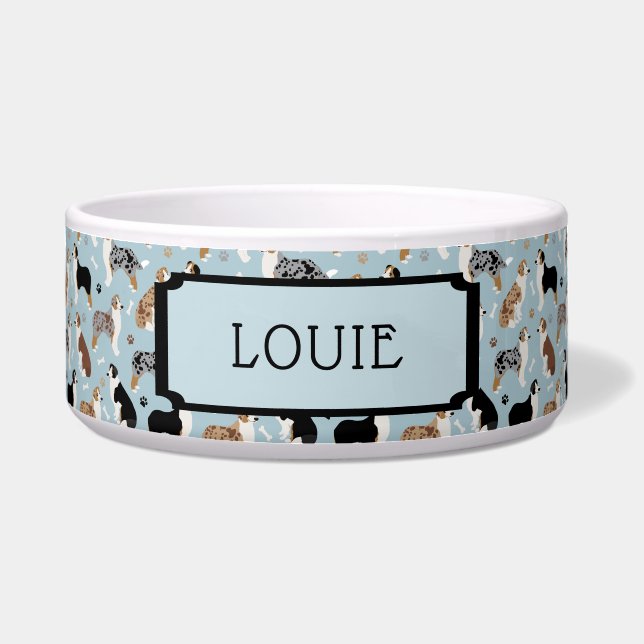 Custom Name Australian Shepherd Pattern Blue (Front)