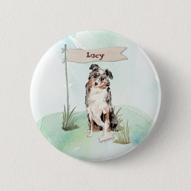 Custom Name Australian Shepherd Pet Dog 6 Cm Round Badge (Front)