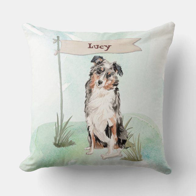 Custom Name Australian Shepherd Pet Dog Cushion (Front)