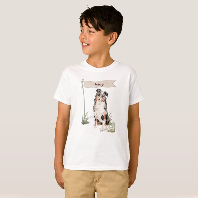 Custom Name Australian Shepherd Pet Dog T-Shirt (Front Full)
