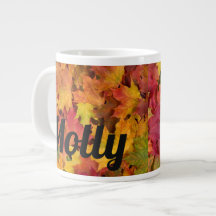 Custom Name Autumn Fall Leaves Coffee Tea Cup