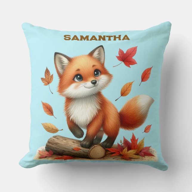 Custom Name Autumn Fox Pillow  (Front)