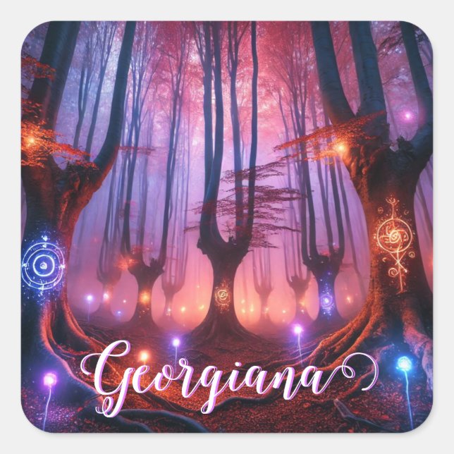 Custom Name Autumnal Enchanted Whimsigoth Forest Square Sticker (Front)