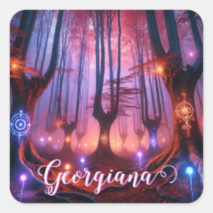 Custom Name Autumnal Enchanted Whimsigoth Forest Square Sticker