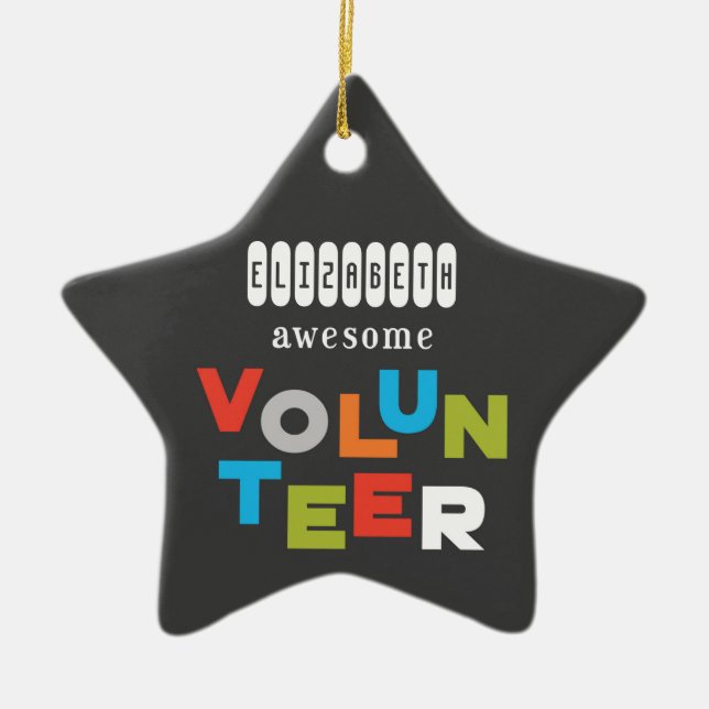 Custom Name, Awesome Volunteer Appreciation Ceramic Tree Decoration (Front)