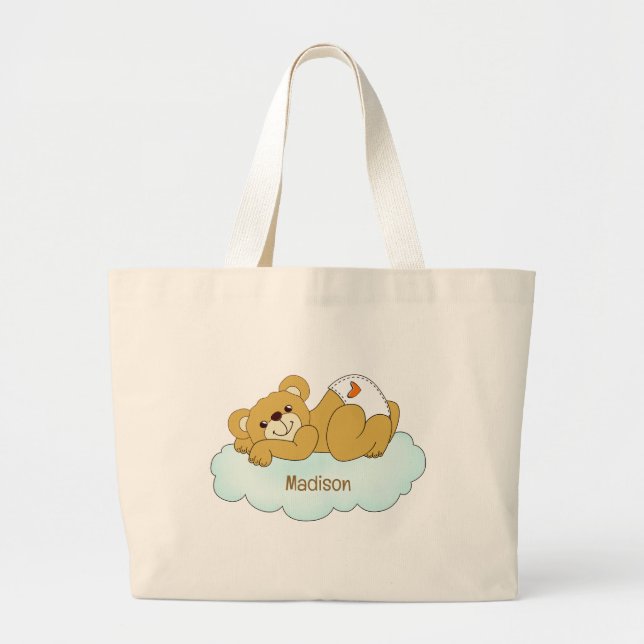 Custom Name Baby Bear Teddy Large Tote Bag (Front)