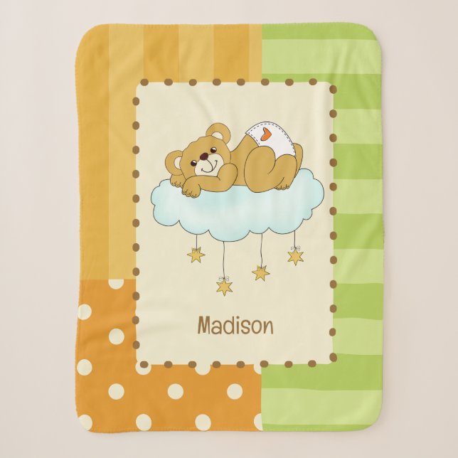 Custom Name Baby Bear Teddy Sherpa Blanket (Front)