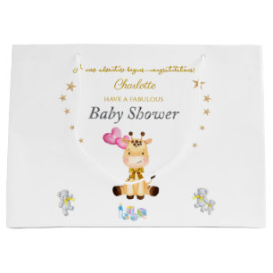 Custom Name Baby Giraffe balloons Baby Shower Large Gift Bag