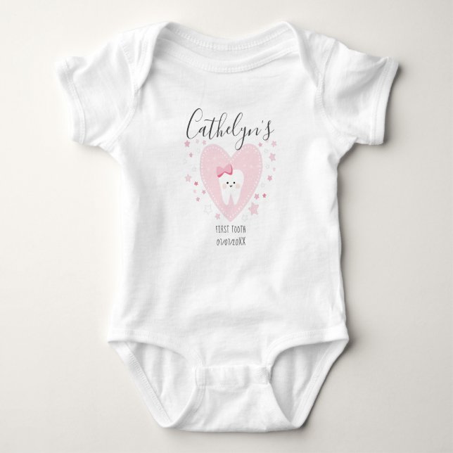 Custom Name Baby Girl First Tooth Outfit Bodysuit (Front)