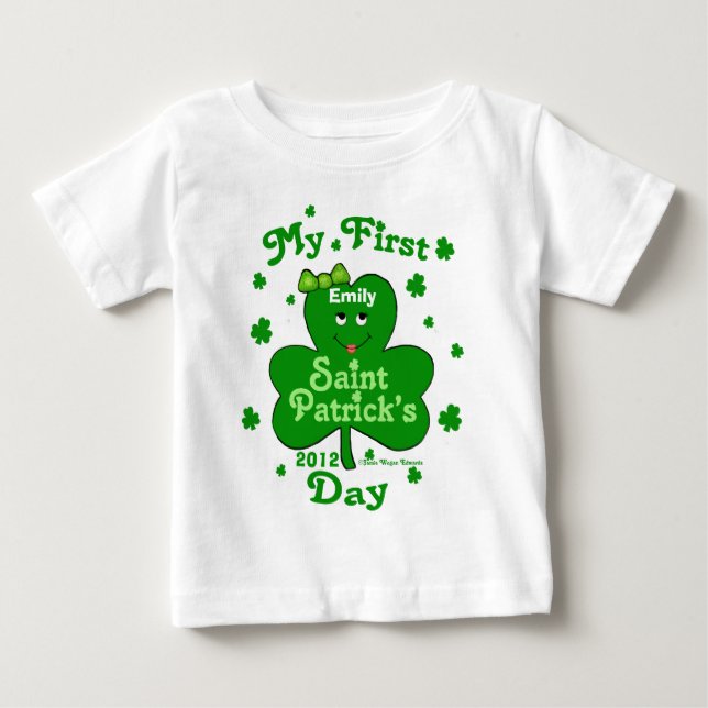 Custom Name Baby Girl's First St. Patrick's Day T-Shirt (Front)