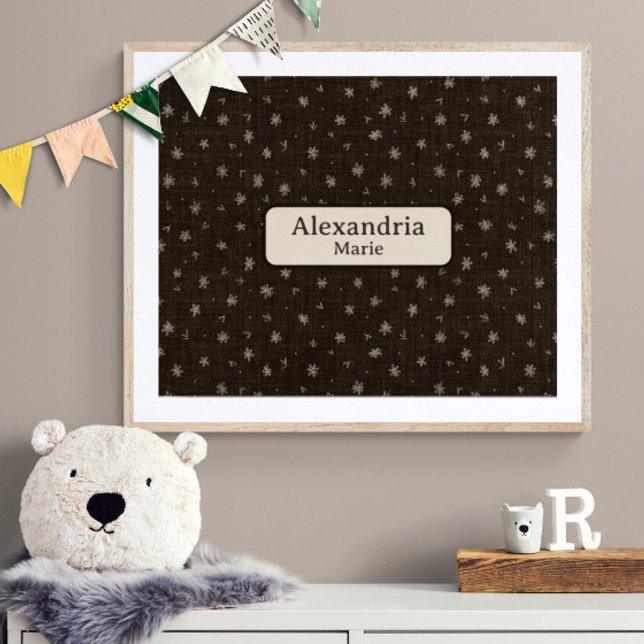 Custom Name Baby Moody Country Brown Nursery Decor (Customize name! Shown with white mat and wood frame. (you will receive print only) Thank you!)