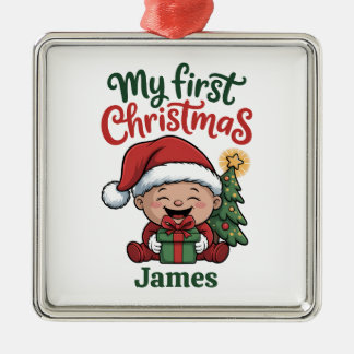 Custom Name Baby’s First Christmas Metal Tree Decoration
