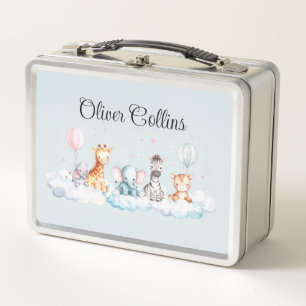 Custom Name Baby Zebra with all his friends Metal Lunch Box