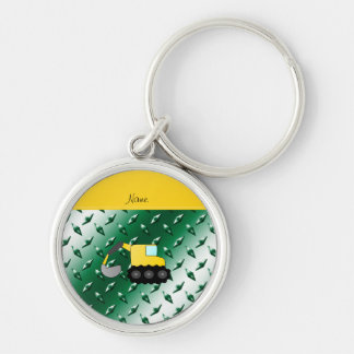 Custom name backhoe green diamond steel plate key ring