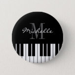 Custom name badge button with piano keys<br><div class="desc">Custom name badge button with  piano keys. Elegant black and white typography design for pianist,  piano player,  music teacher,  instructor,  musician etc. Classic music instrument design with name or monogram. Fun for cocktail party,  bachelorette,  wedding,  birthday,  concert,  corporate event,  etc. Also nice as party favor.</div>
