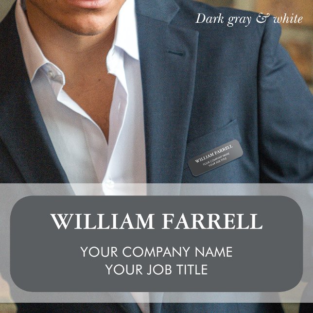 Custom Name Badge Classic Grey White Tag (Creator Uploaded)