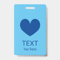 Custom name badge with blue heart logo
