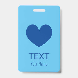 Custom name badge with blue heart logo ID badge