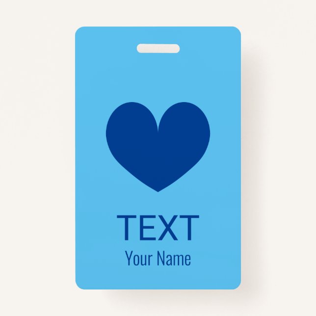 Custom name badge with blue heart logo ID badge (Front)
