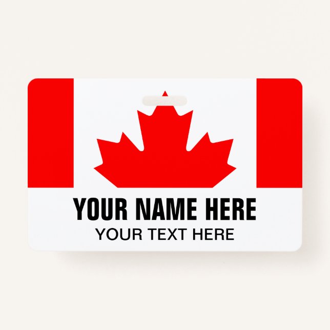 Custom name badge with Canadian flag ID Badge (Front)