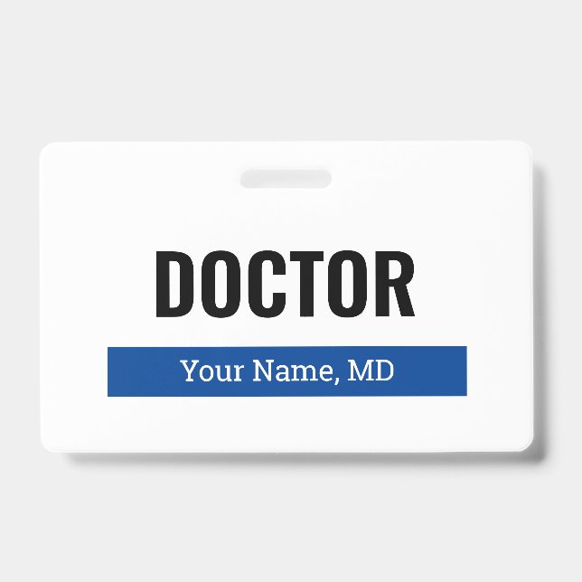 Custom name badge with clip for medical doctor MD ID Badge (Front)