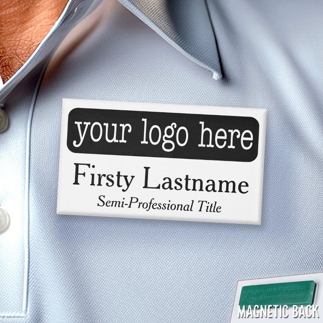 Custom Name Badge with Horizontal Logo - Retail (Custom Logo Name Tag)