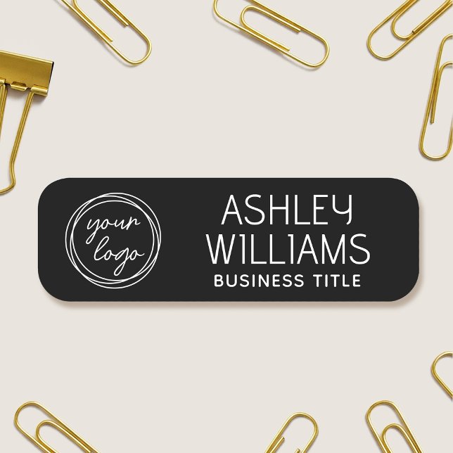 Custom Name Badge with Logo for Staff Modern Black (Creator Uploaded)