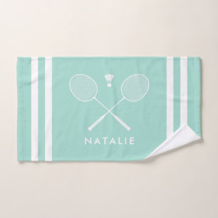 Custom Name Badminton Aqua Blue Stripes Hand Towel
