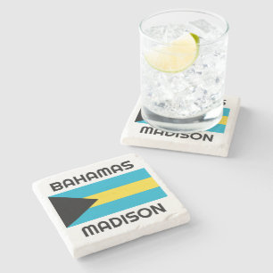 Custom Name Bahamas Flag Stone Coaster