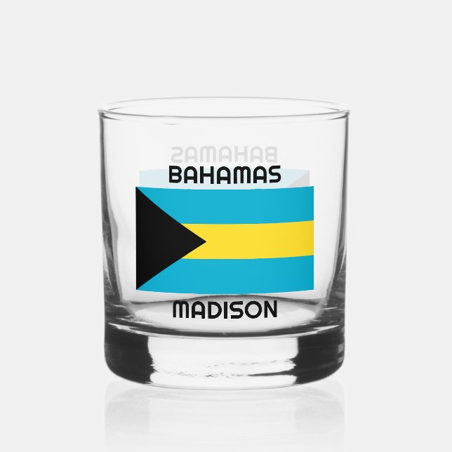 Custom Name Bahamas Flag Whiskey Glass (Front)