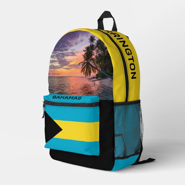 Custom Name Bahamas Sunset Printed Backpack (Back Corner Right)