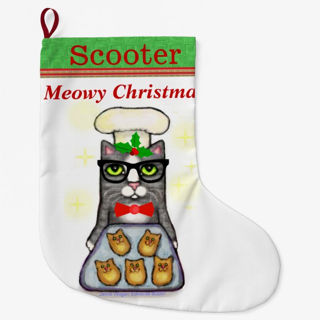 Custom Name Baking Cat Christmas Stocking (Front)
