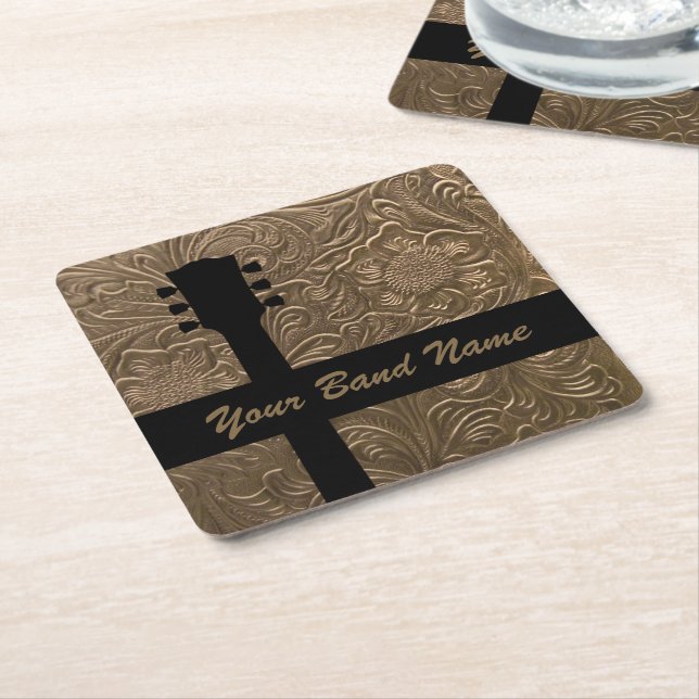 Custom Name Band Guitar Rock Country Music Western Square Paper Coaster (Angled)