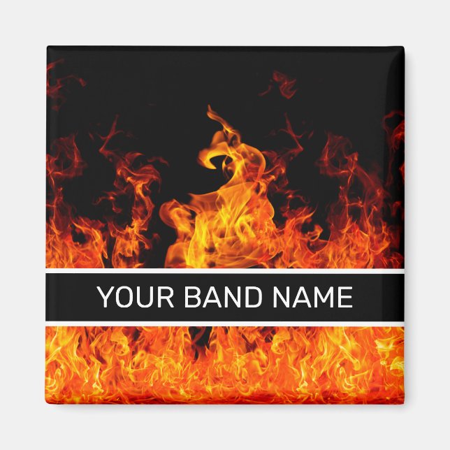 Custom Name Band Merch Flames Rock & Roll Music Magnet (Front)