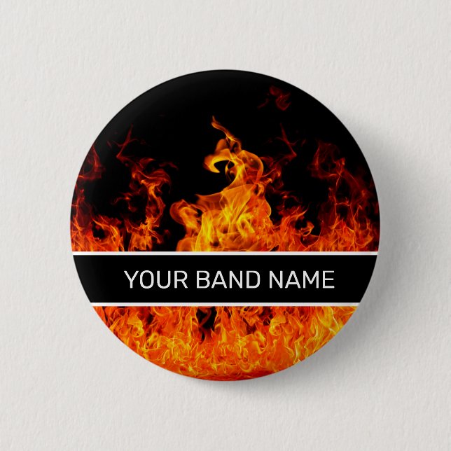 Custom Name Band Merch Flames Rock & Roll Pin (Front)
