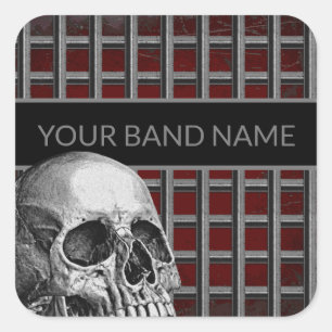 Custom Name Band Merch Rock Skull Metal Music Square Sticker