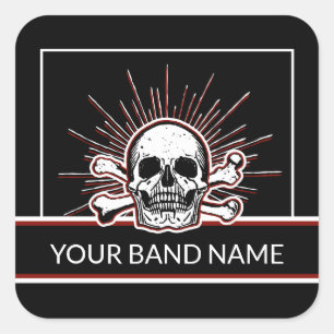 Custom Name Band Merch Skull Bones Rock & Roll Square Sticker