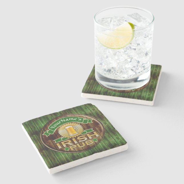 Custom Name Bar Irish Pub Sign St Patricks Day Stone Coaster (Side)