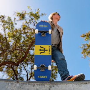 Custom Name Barbados Flag Skateboard