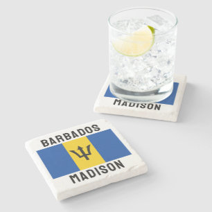 Custom Name Barbados Flag Stone Coaster