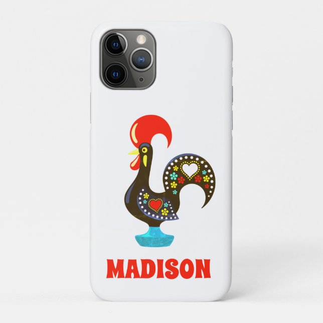 Custom Name Barcelos Portuguese Rooster Black Case-Mate iPhone Case (Back)