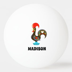 Custom Name Barcelos Portuguese Rooster Black Ping Pong Ball