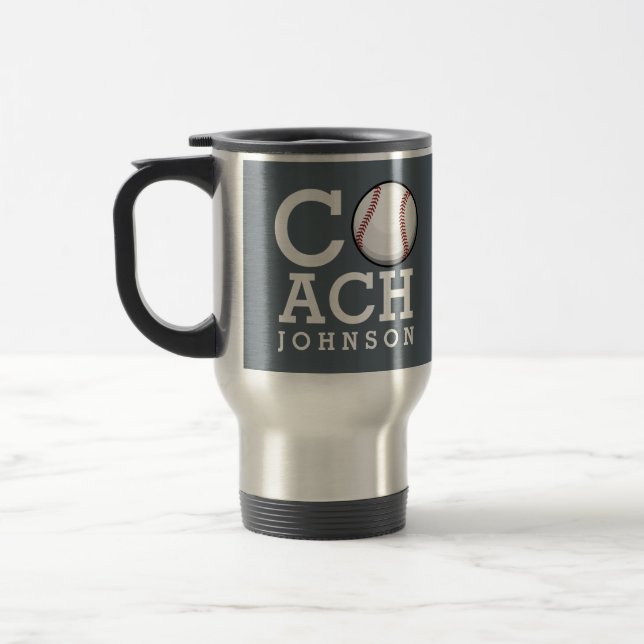 Custom Name Baseball Coach Travel Mug (Left)