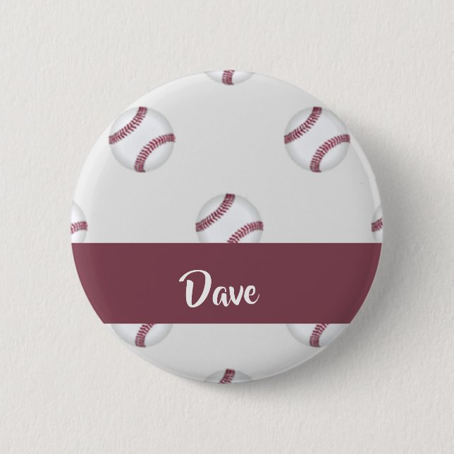 Custom name baseball grey pattern 6 cm round badge (Front)