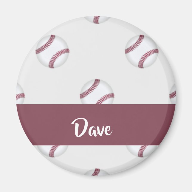 Custom name baseball grey pattern magnet (Front)