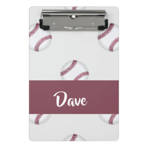 Custom name baseball grey pattern mini clipboard