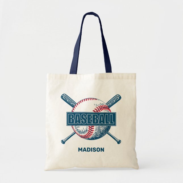 Custom Name Baseball Tote Bag (Front)