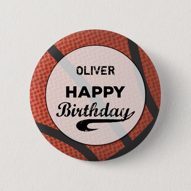 Custom Name Basketball Birthday Large Grunge Ball 6 Cm Round Badge (Front)