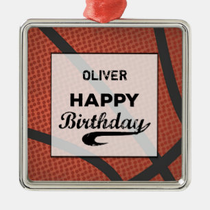 Custom Name Basketball Birthday Large Grunge Ball Metal Tree Decoration