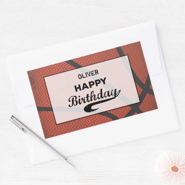 Custom Name Basketball Birthday Large Grunge Ball Rectangular Sticker (Envelope)